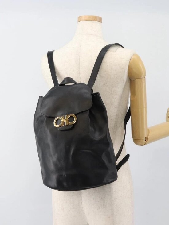 Salvatore Ferragamo Backpack Leather Black Gold Auth bs35571 main image 9